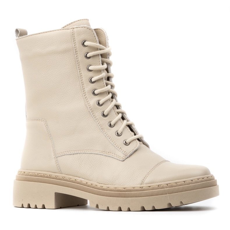 WASAK Ženske kožne visoke čipkaste gležnjače zima 0640 ecru bež 1