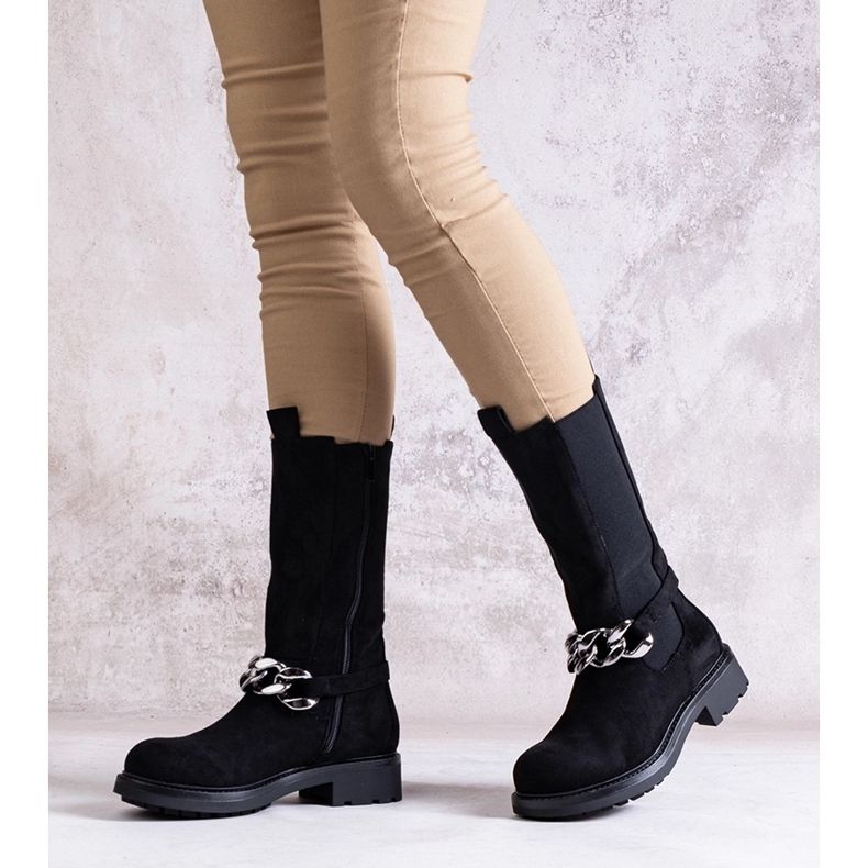 Crne ženske gležnjače ukrašene Yasarna lancem crno 1