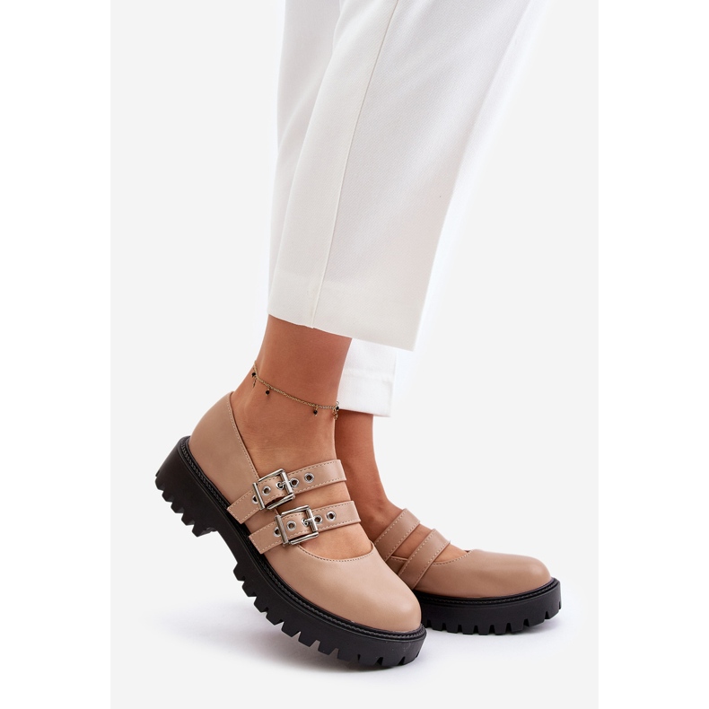 Ženske cipele s remenčićima od eko kože, bež Terione 1