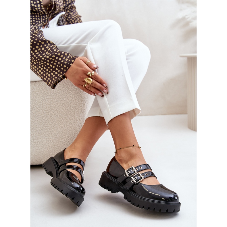 Ženske cipele s lakiranim crnim Terione remenima crna 1