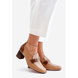 Kožne cipele na visoku petu sa zlatnim ukrasom Laura Messi 2861 Smeđe smeđa 1