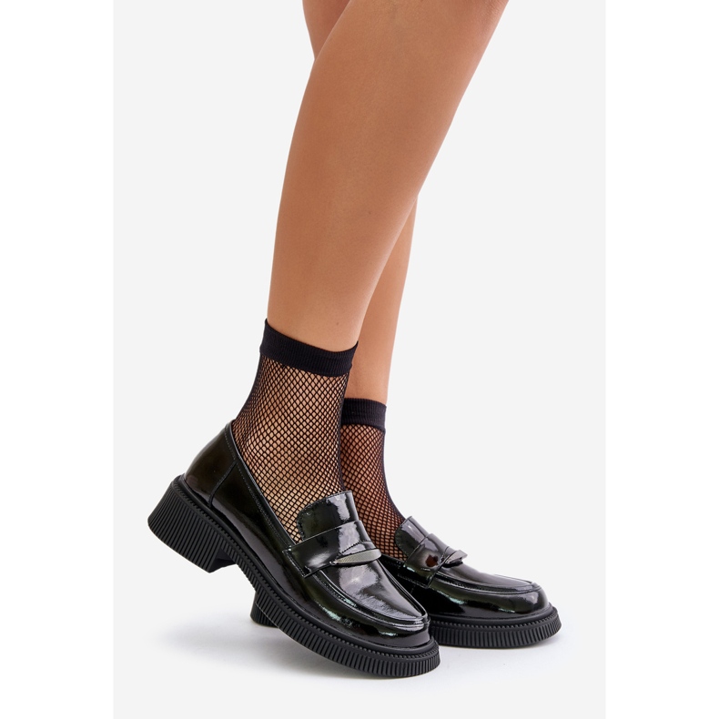 S.Barski Lakirane ženske mokasine Mokasine s ukrasom D&amp;A LZ42-031 Crna crno 1