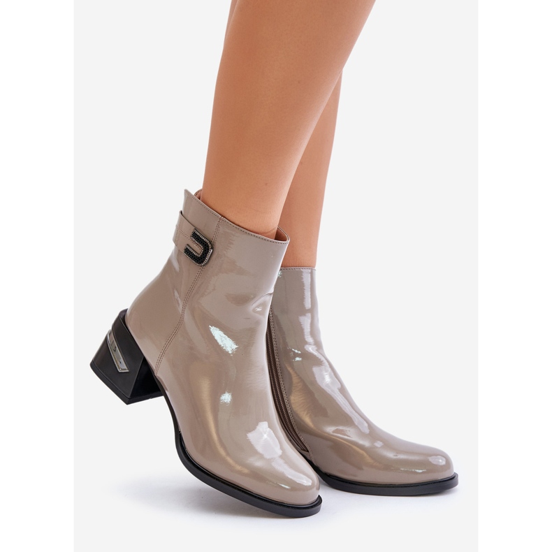 S.Barski Lakirane izolirane čizme na visoku petu MR880-093 sive siva 1