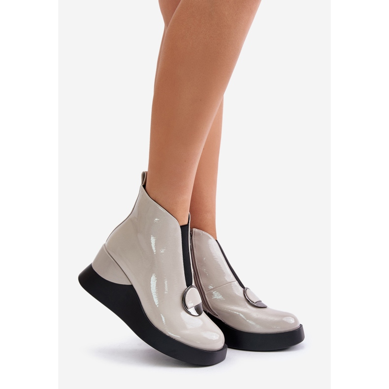 S.Barski Lakirane čizme na tanku izolaciju D&amp;A MR880-136 svijetlosive siva 1