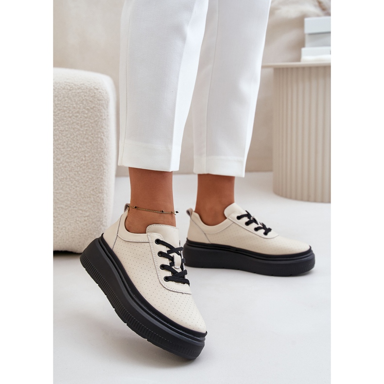 Ženska sportska obuća na platformu, prirodna koža, bež 41470 Vinceza 2