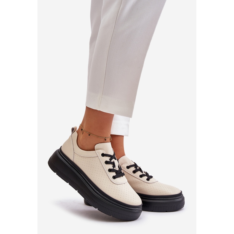 Ženska sportska obuća na platformu, prirodna koža, bež 41470 Vinceza 1
