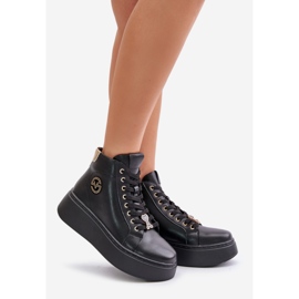 Ženske visoke kožne tenisice na platformu Vinceza 66707 crne crno 1