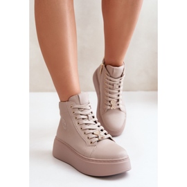 Ženske visoke kožne tenisice na platformu Vinceza 66707 Bež 1