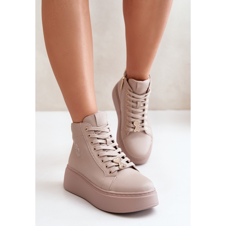 Ženske visoke kožne tenisice na platformu Vinceza 66707 Bež 1