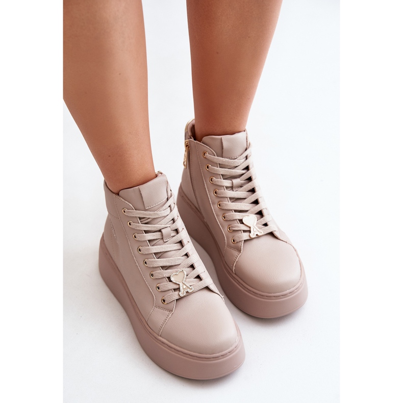 Ženske visoke kožne tenisice na platformu Vinceza 66707 Bež 2