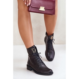 Zazoo 2955 Kožne radne gležnjače sa zlatnim detaljem na jeziku, crne crna 2