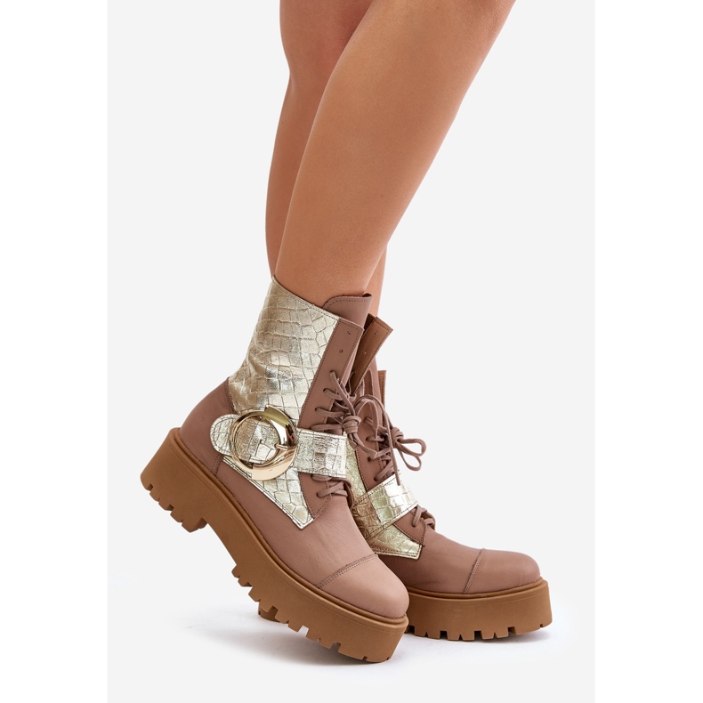 Zazoo 2942 Kožne radne gležnjače sa zlatnom kopčom, bež 1