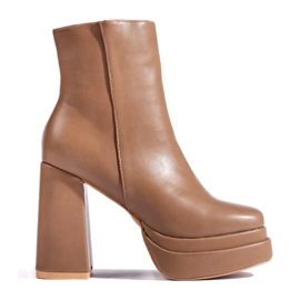 SHELOVET Tamno bež gležnjače na visoku petu smeđa 1