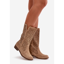 Lewski Shoes Ažur čizme od brušene kože Leewski 3366/2 bež 1