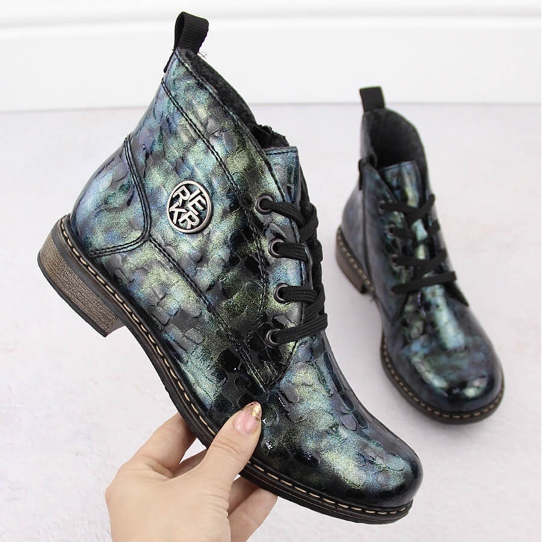 Ženske lakirane kroko zelene gležnjače Rieker 71205-90 zelena 1