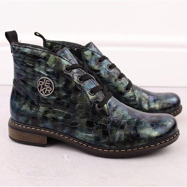 Ženske lakirane kroko zelene gležnjače Rieker 71205-90 zelena 2