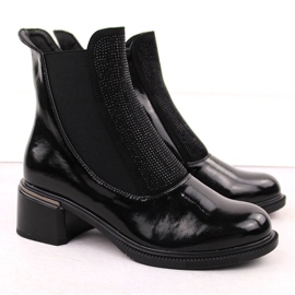 Vinceza crne lakirane ženske gležnjače s kubnim cirkonima crna 2