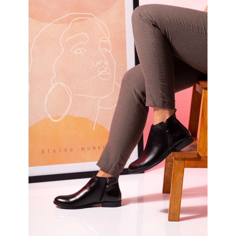 BUTDAM Btz Aurora crne kožne jesenske čizme s ravnom petom crna 1