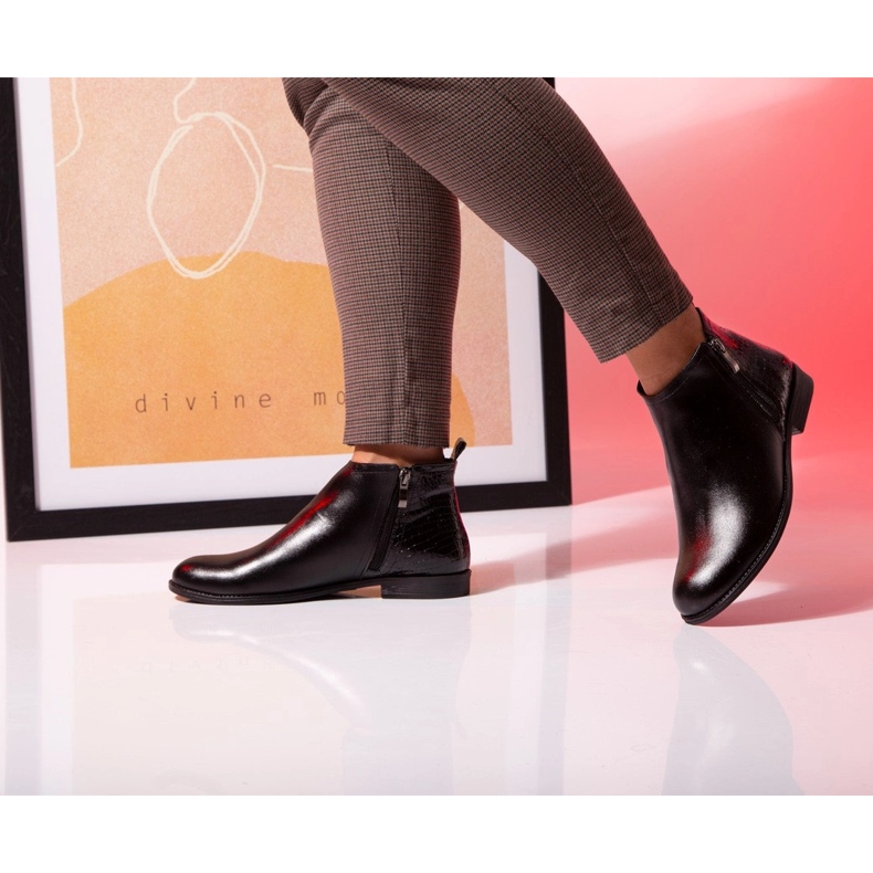 BUTDAM Btz Aurora crne kožne jesenske čizme s ravnom petom crno 2