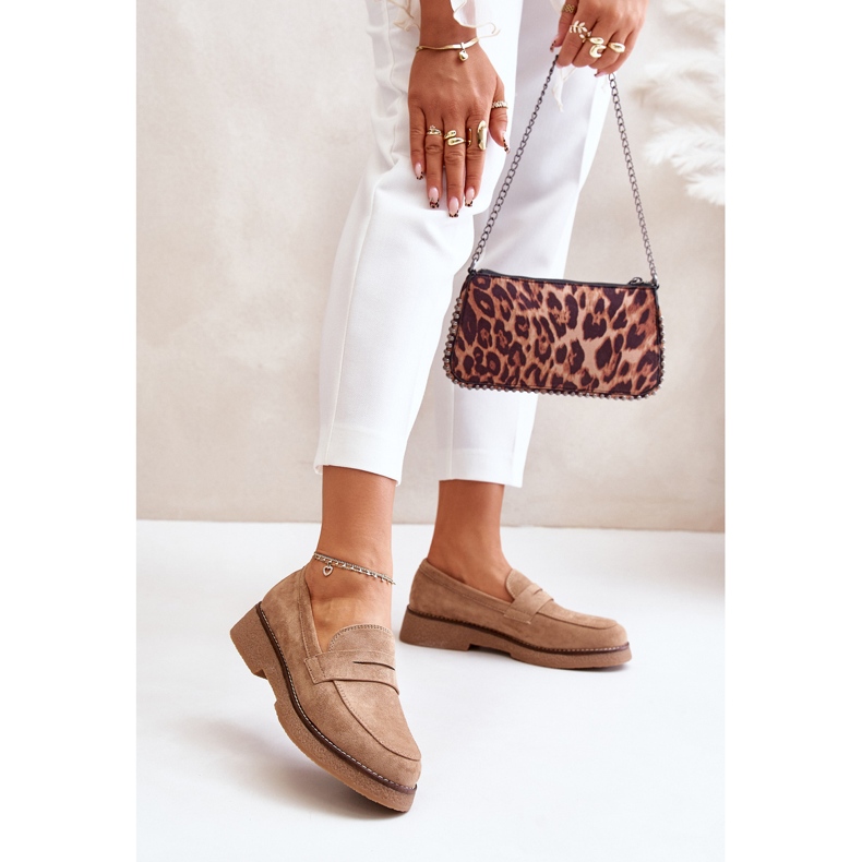 Klasične ženske mokasine od eko brušene kože, bež Belania 2