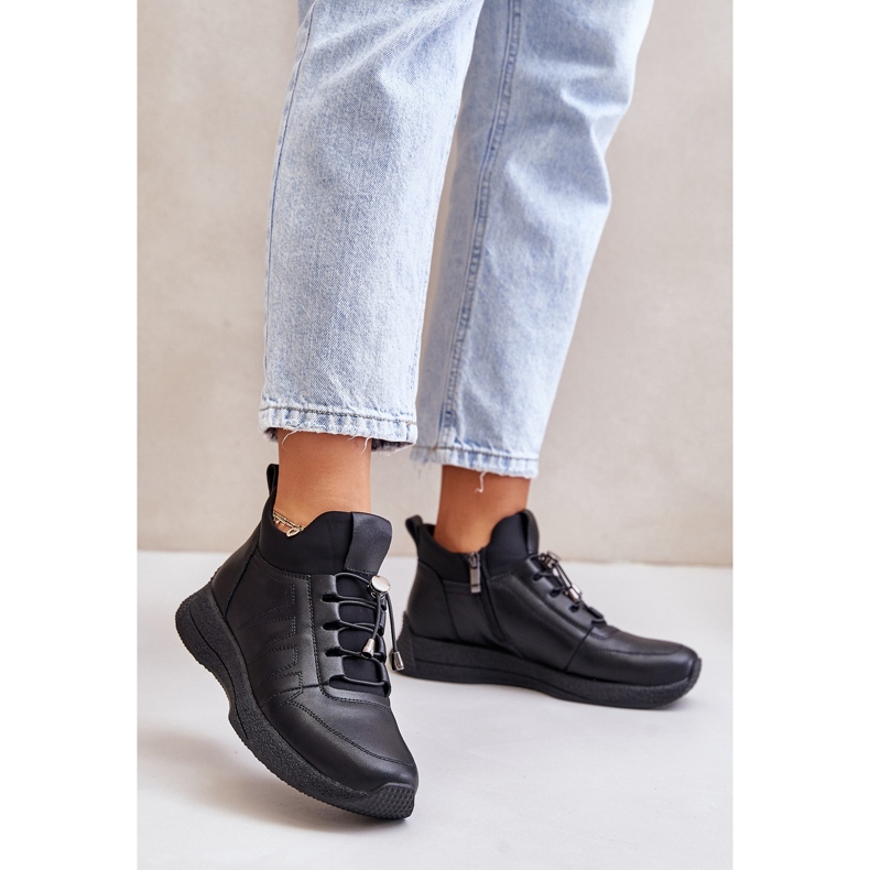 Izolirane kožne sportske cipele s patentnim zatvaračem Artiker 55C0041 crne crno 2