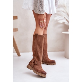 Ženske čizme iznad koljena od brušene kože Lewski 3615 smeđe smeđa 2