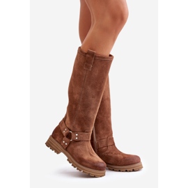 Ženske čizme iznad koljena od brušene kože Lewski 3615 smeđe smeđa 1