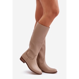 Lewski Kožne ženske čizme do sredine lista s patentnim zatvaračem na lijevoj strani 3616 bež 1