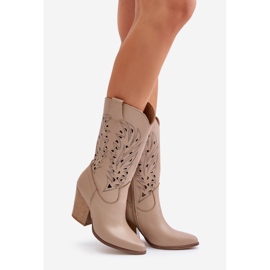 Ažurirane čizme do sredine lista na visoku petu Lewski 3609 Bež 1