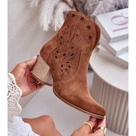 Ažurirane kaubojske čizme od brušene kože na visoku petu Lewski 3613 Smeđe smeđa 2