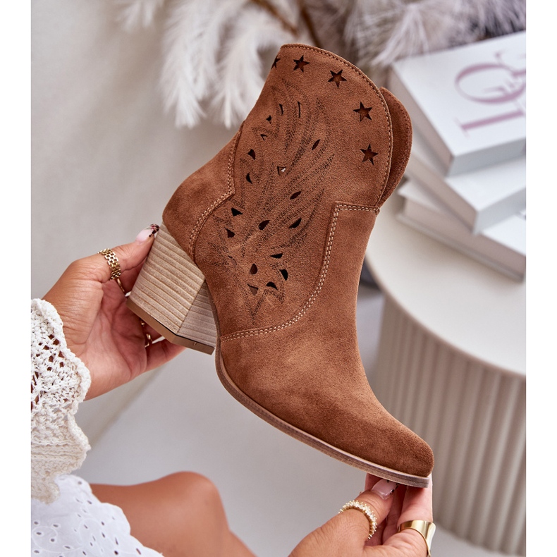 Ažurirane kaubojske čizme od brušene kože na visoku petu Lewski 3613 Smeđe smeđa 2