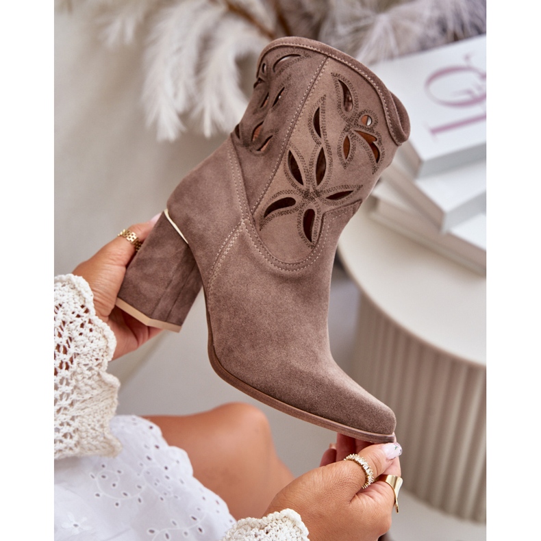 Ažur gležnjače od brušene kože Lewski 3629 Tamno bež 2