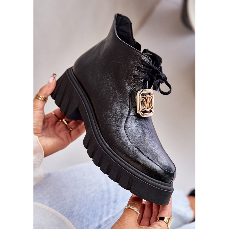 Zazoo 2952 Kožne gležnjače sa zlatnim ukrasom, crne crno 2