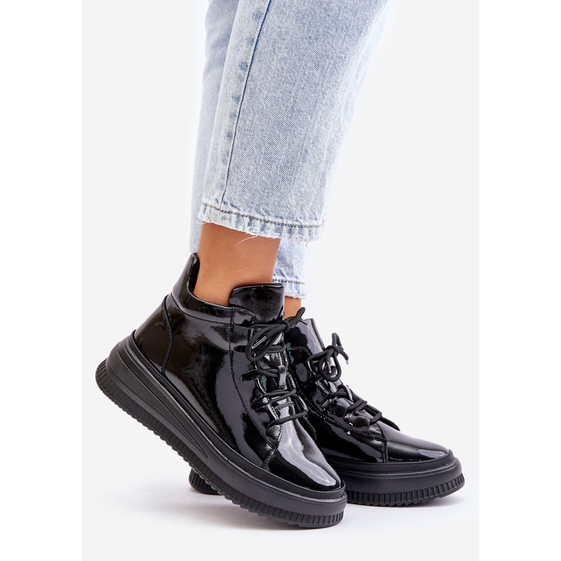 Lagane lakirane sportske cipele s platformom od prirodne kože Artiker 55C1049 crna 1