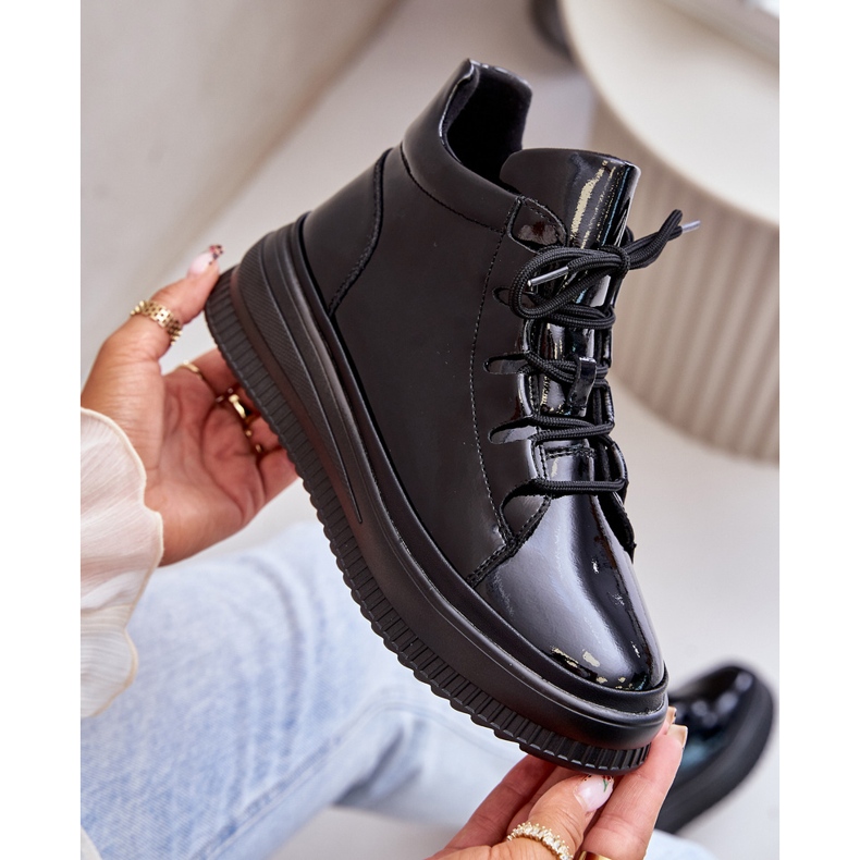 Lagane lakirane sportske cipele s platformom od prirodne kože Artiker 55C1049 crna crno 2