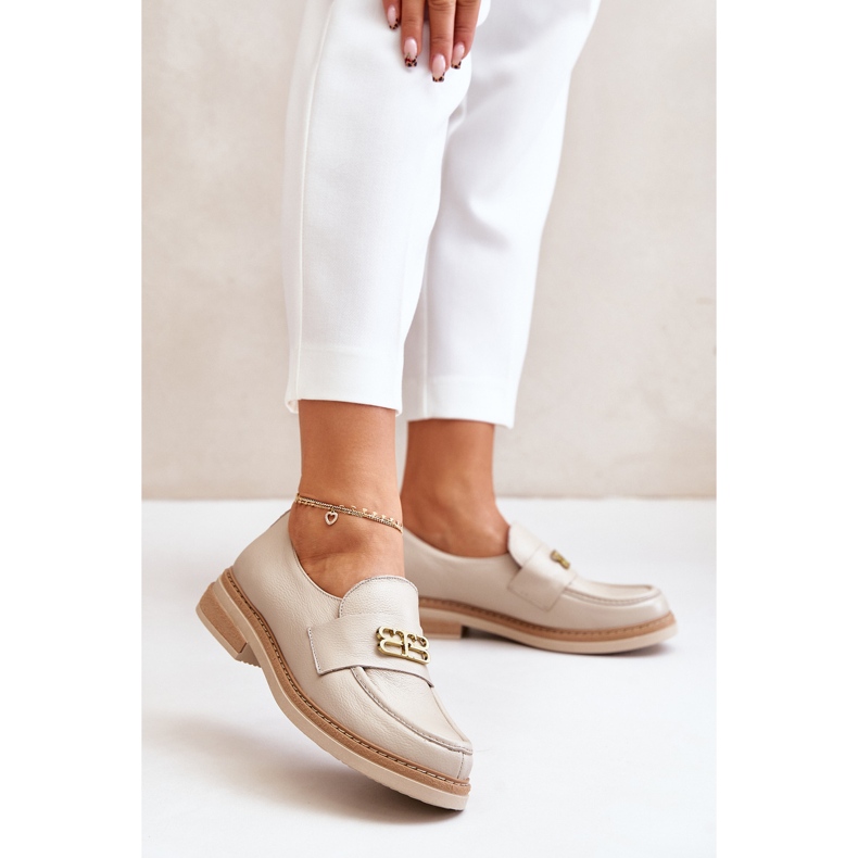 Zazoo 20174 kožne elegantne ženske cipele s ravnom petom, bež 2