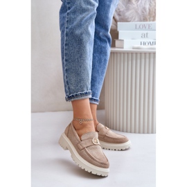 Ženske brogues mokasine sa zlatnim detaljima Kaki Arilva bež 2