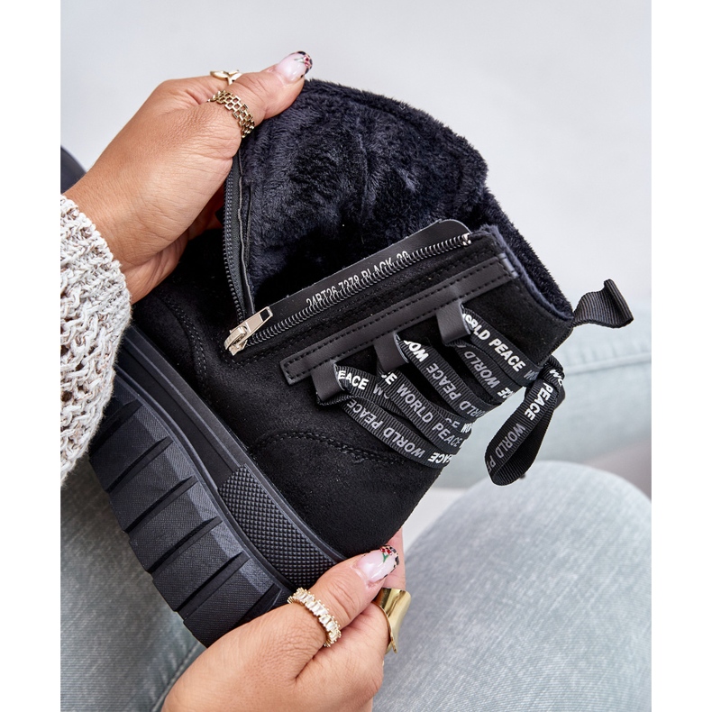 Ženske čizme na platformu s ukrasnim vezanjem crne Edidda crna 2