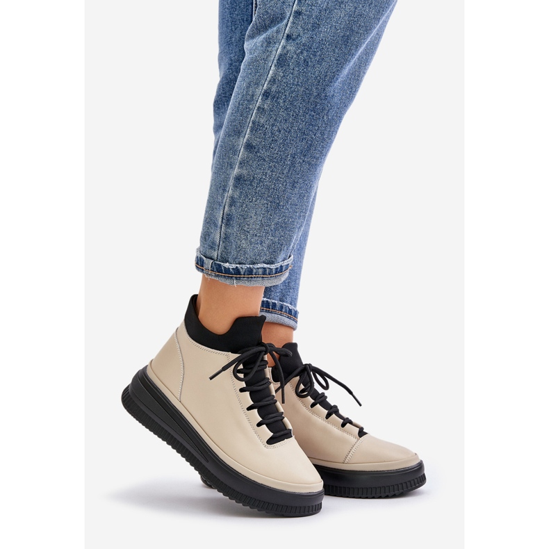 Svijetle kožne sportske cipele na Artiker platformi 55C0554 bež 1