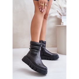 Zazoo 60512 Ženske kožne čizme s patentnim zatvaračem, podstavljene filcom, crne crna 2