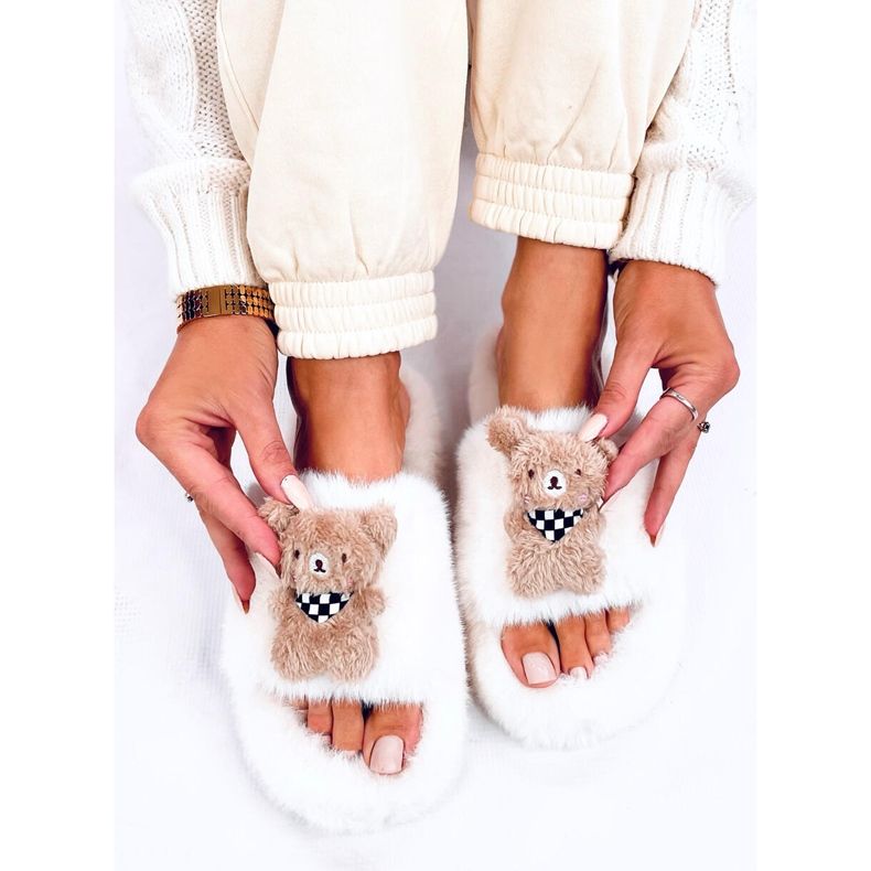 Bando Beige krznene papuče s medvjedićem bež 1