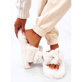 Burano Beige krznene papuče s mašnom i medvjedićem bež 2