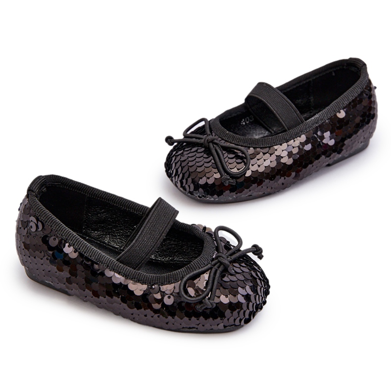 Djevojke balerine ukrašene šljokicama i crnim lukom crna 4