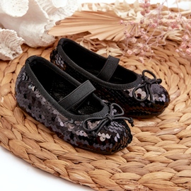 Djevojke balerine ukrašene šljokicama i crnim lukom crno 3