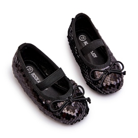 Djevojke balerine ukrašene šljokicama i crnim lukom crna 2