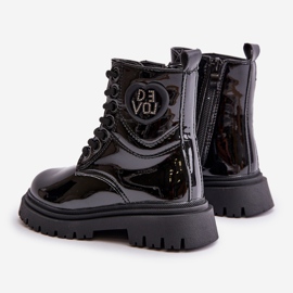 Lakirane čizme za djevojčice s krznenom postavom i patentnim zatvaračem, crna Evaliraea 2