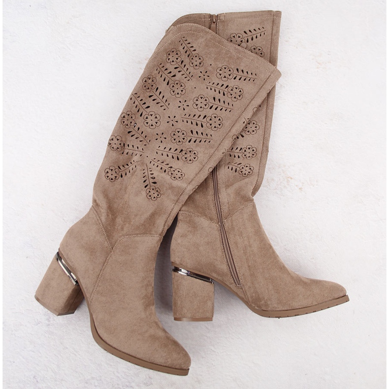 Bež ažur ženske čizme na visoku petu Vinceza 16482 1