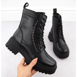 Ženske kožne radničke izolirane gležnjače sa zakovicama, crne Big Star OO274A255 crna 1