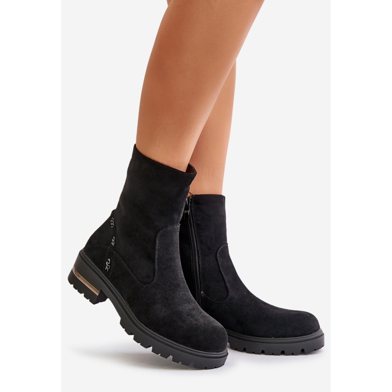 Izolirane ženske gležnjače od eko antilop kože s patentnim zatvaračem, crne Narilie crno 1