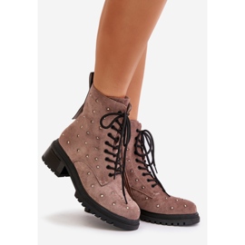 S.Barski Ukrašene ženske radničke čizme izolirane D&amp;A MR880-017 Taupe bež 1